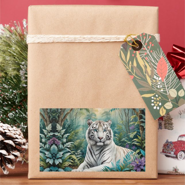 Pegatina Rectangular Flora de jungla de tigres blancos (Vacaciones)