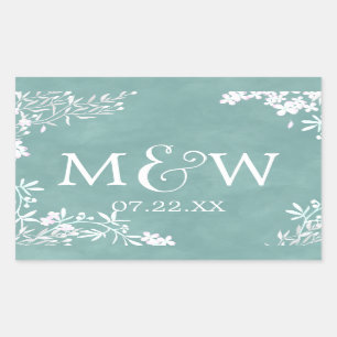 Pegatina Rectangular Floral blanca cualquier color acuarela Boda Monogr