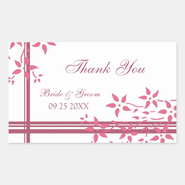Pegatina Rectangular Floral blanca rosada gracias a la boda de las etiq (Anverso)
