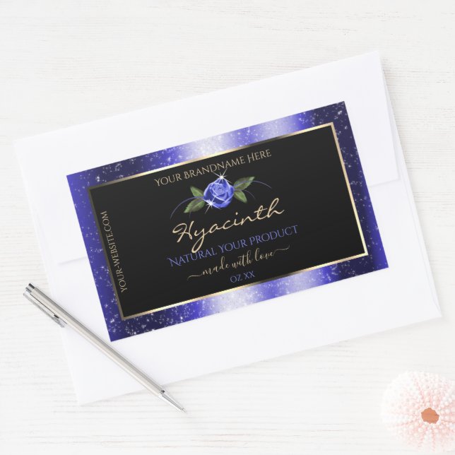 Pegatina Rectangular Floral Blue Black Product Labs Glittered Stars (Sobre)