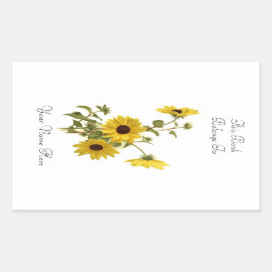 Pegatina Rectangular Floral Bookplate