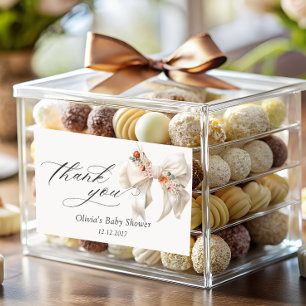 Pegatina Rectangular Floral Bow Elegant Baby Shower Gracias