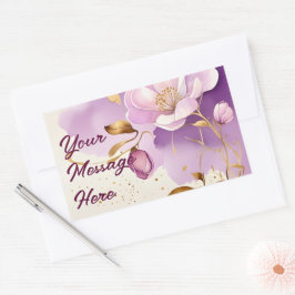 Pegatina Rectangular Floral de oro morado de bonito