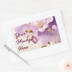 Pegatina Rectangular Floral de oro morado de bonito