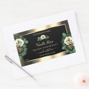 Pegatina Rectangular Floral Gold Black Product Labs Green Cream Rosas
