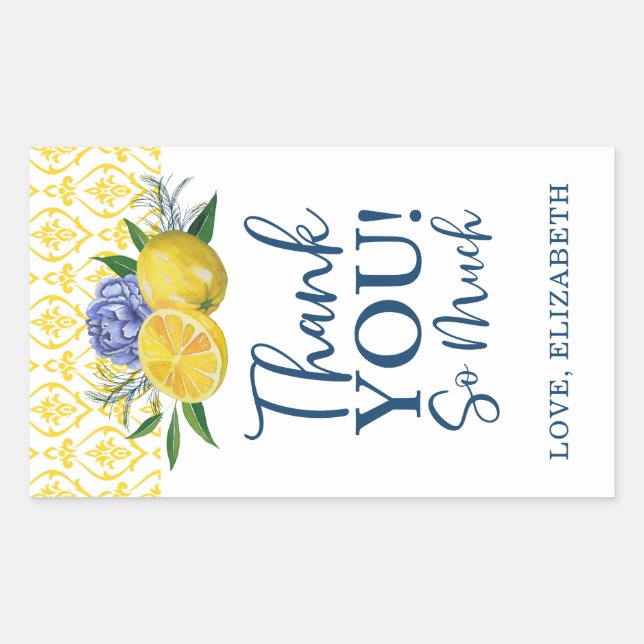 Pegatina Rectangular Floral Lemon Bridal Shower Gracias (Anverso)
