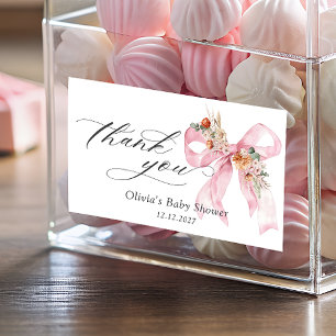 Pegatina Rectangular Floral Rosa Bow Elegant Baby Shower Gracias