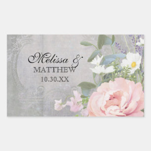 Pegatina Rectangular Floral Rústica Elegante