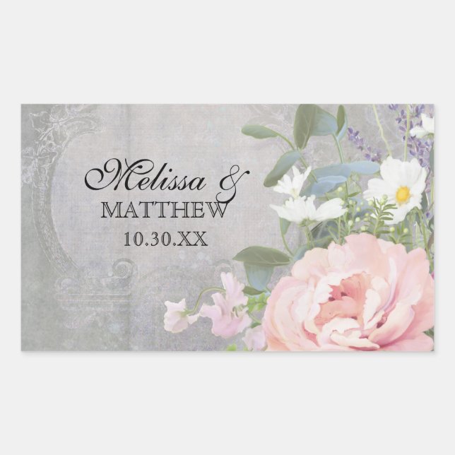Pegatina Rectangular Floral Rústica Elegante (Anverso)