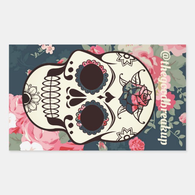 Pegatina Rectangular Floral Skull (Anverso)