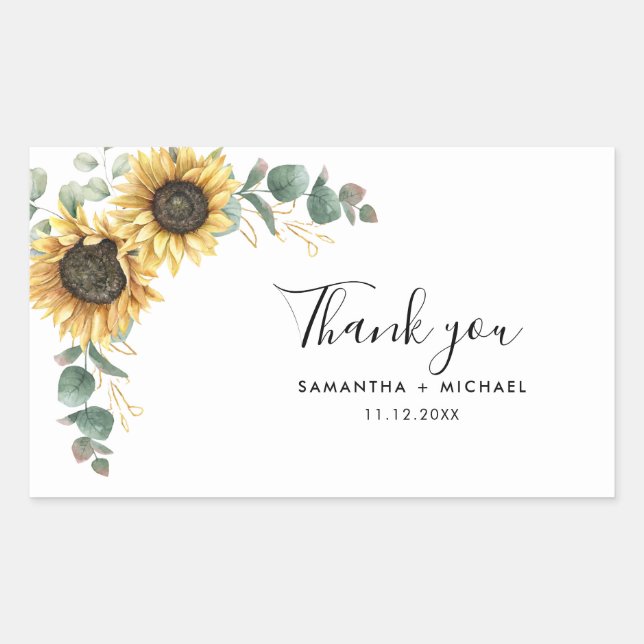 Pegatina Rectangular Floral Sunflower Greenerenery Boda Gracias (Anverso)