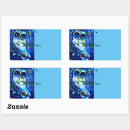 Pegatina Rectangular Floral verde azul de búho abstracto caprichoso