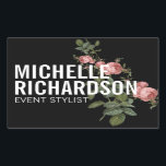 Pegatina Rectangular Florales de época Negrita Texto en negrita sobre P<br><div class="desc">Coordina con Vintage Florals Bold Text en Black Business Card Template antes de las 12.00 horas. Un estilo atrevido de su nombre o nombre de negocio está cubierto por un ilustracion de estilo vintage de una parra rosa en este diseño pegatina personalizado de la moda. Ideal para añadir tu marca...</div>