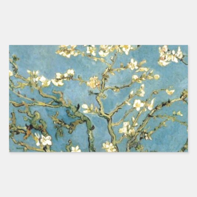 Pegatina Rectangular Floreciente árbol de almendros por Van Gogh (Anverso)