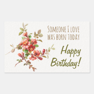 Pegatina Rectangular Flores acuarelas Alguien a quien amo cumpleaños