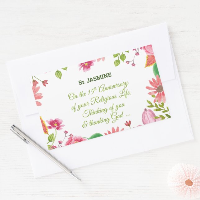 Pegatina Rectangular Flores acuáticas religiosas Nun 15 años (Sobre)