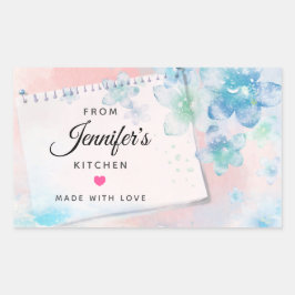 Pegatina Rectangular Flores azules de bonito en cocina rosa