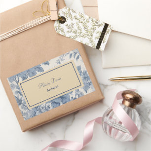 Pegatina Rectangular Flores azules Toile de Jouy tu nombre