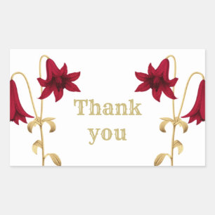 Pegatina Rectangular flores borgoñas y hojas de oro blancas gracias