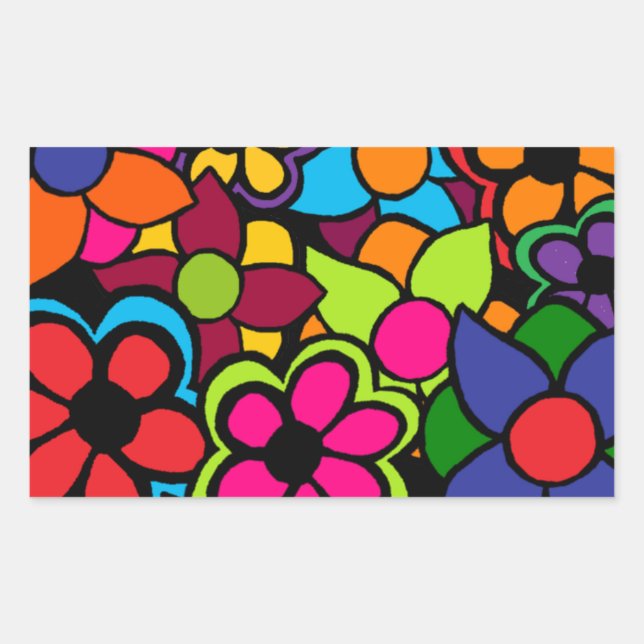 Pegatina Rectangular Flores Brillantes (Anverso)