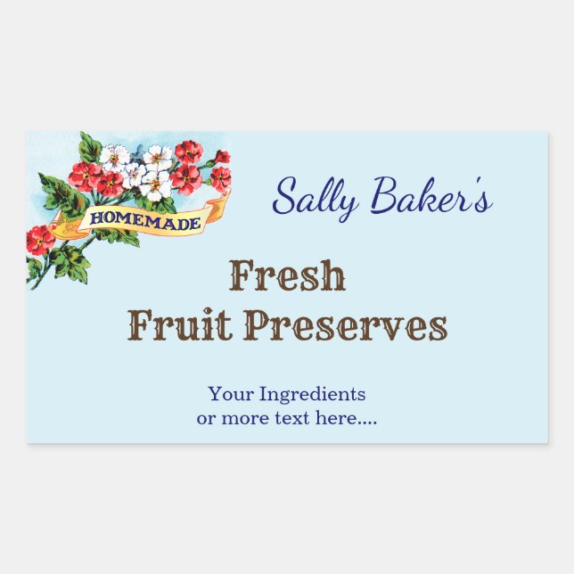 Pegatina Rectangular Flores caseras editables de rosa azul (Anverso)