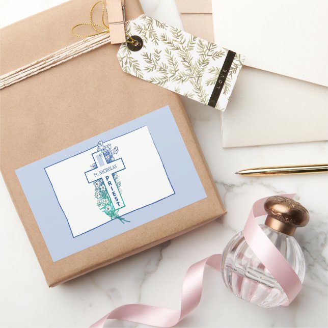 Pegatina Rectangular Flores cruzadas sacerdotales personalizadas (Regalar)