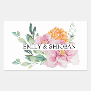 Pegatina Rectangular Flores de acuarela personalizadas