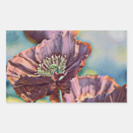 Pegatina Rectangular Flores de amapola roja naranja púrpura acuarela