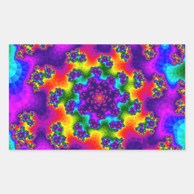 Pegatina Rectangular Flores de arcoiris (Anverso)