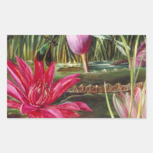 Pegatina Rectangular Flores de flores rosas de pintura de época