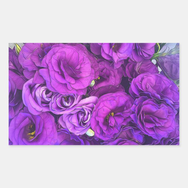 Pegatina Rectangular Flores de Lisianthus moradas (Anverso)