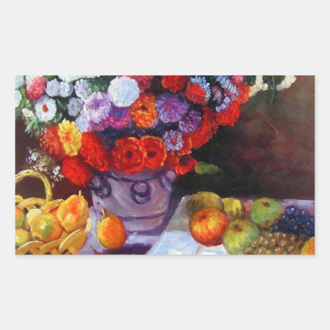 Pegatina Rectangular Flores de mono y fruta (Anverso)