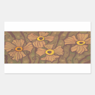 Pegatina Rectangular Flores de ojos amarillos, arte floral, marrón verd