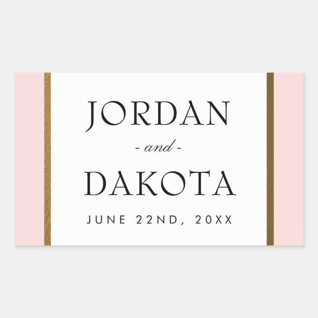 Pegatina Rectangular Flores de oro tropical en rosa | Boda exótico (Anverso)