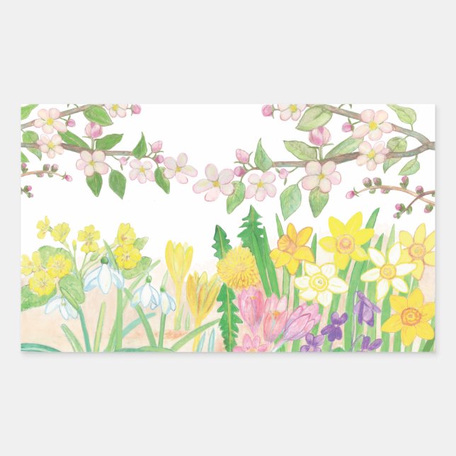 Pegatina Rectangular Flores de primavera (Anverso)
