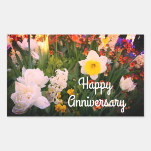 Pegatina Rectangular Flores de primavera feliz aniversario #1-1 Pegatin