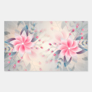 Pegatina Rectangular Flores de primavera florecen acuarela rosa