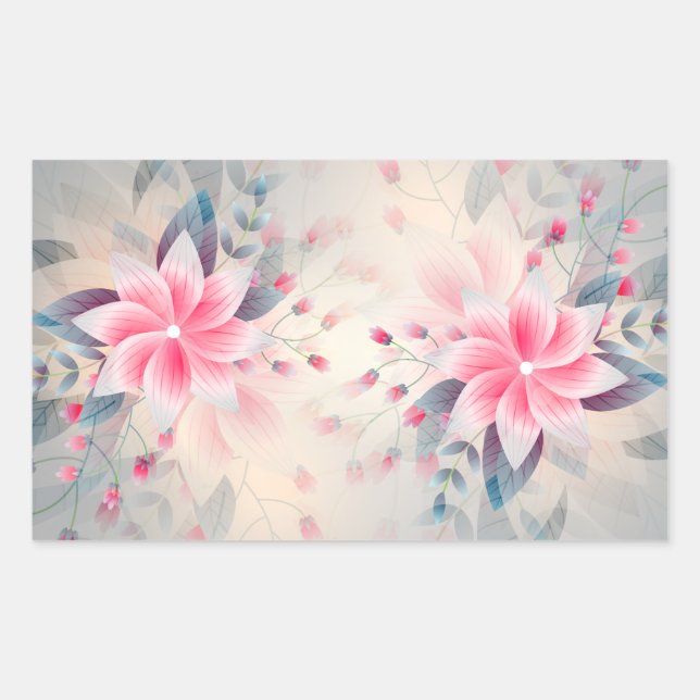 Pegatina Rectangular Flores de primavera florecen acuarela rosa (Anverso)