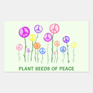 Pegatina Rectangular Flores de signos de paz