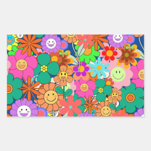 Pegatina Rectangular Flores Hippie Retro Groovy Boho