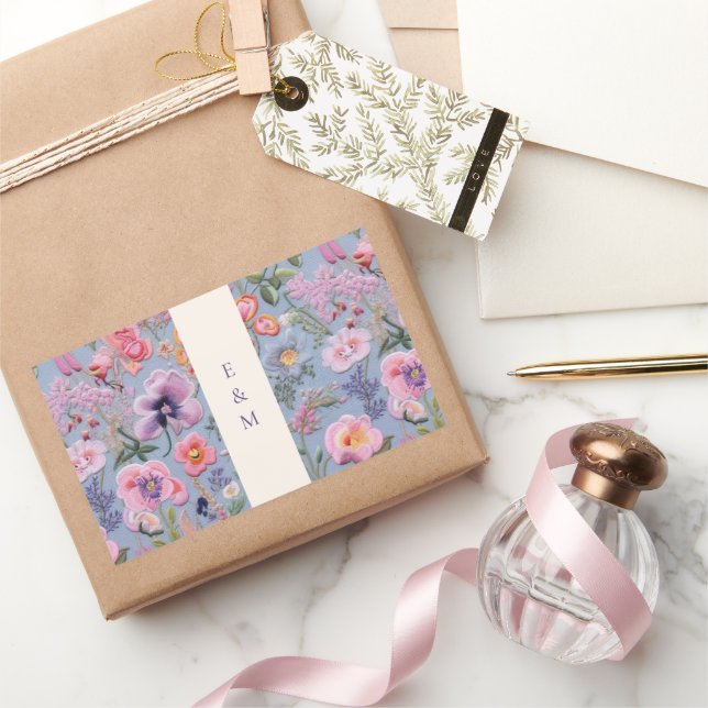 Pegatina Rectangular Flores Iniciales Bordados (Regalar)
