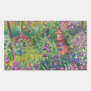 Pegatina Rectangular flores-monet-vintage-el-jardin-de-iris-en-giverny