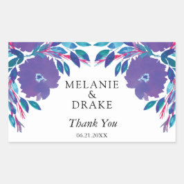 Pegatina Rectangular Flores moradas pintadas a mano