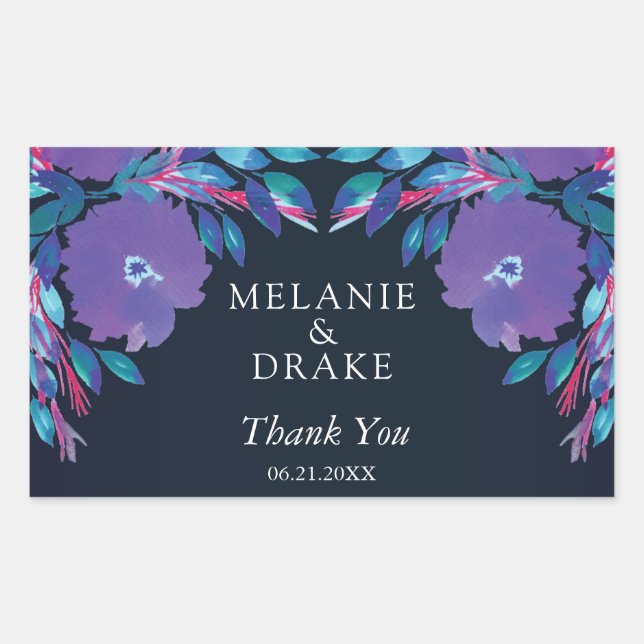 Pegatina Rectangular Flores moradas pintadas a mano (Anverso)