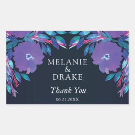 Pegatina Rectangular Flores moradas pintadas a mano