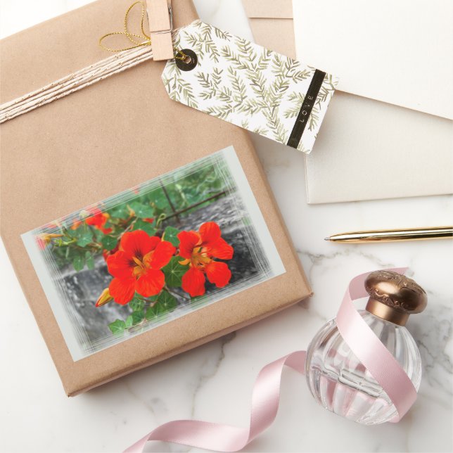 Pegatina Rectangular Flores naranjas brillantes (Regalar)