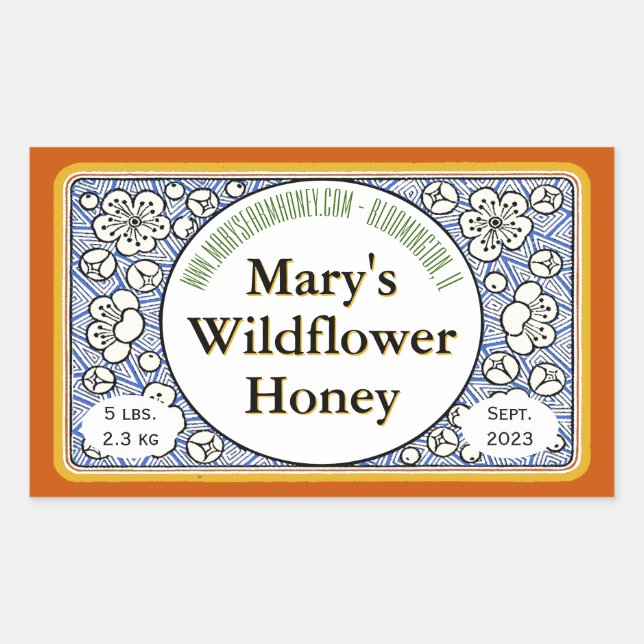 Pegatina Rectangular Flores Ornamentales Cueros de Miel Jar (Anverso)