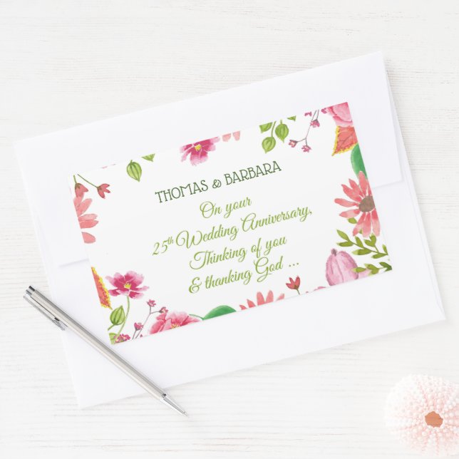 Pegatina Rectangular Flores religiosas para aniversario de bodas 25 (Sobre)