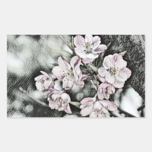 Pegatina Rectangular Flores rosas antiguas en una rama