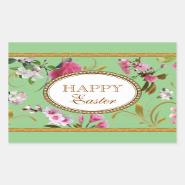 Pegatina Rectangular Flores rosas felices de Pascua